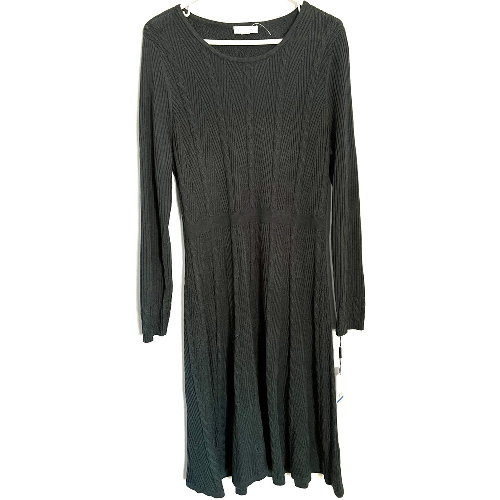 Calvin Klein Dress Women XL Green Cable Knit Sweater Long Sleeve Fit & Flare NWT